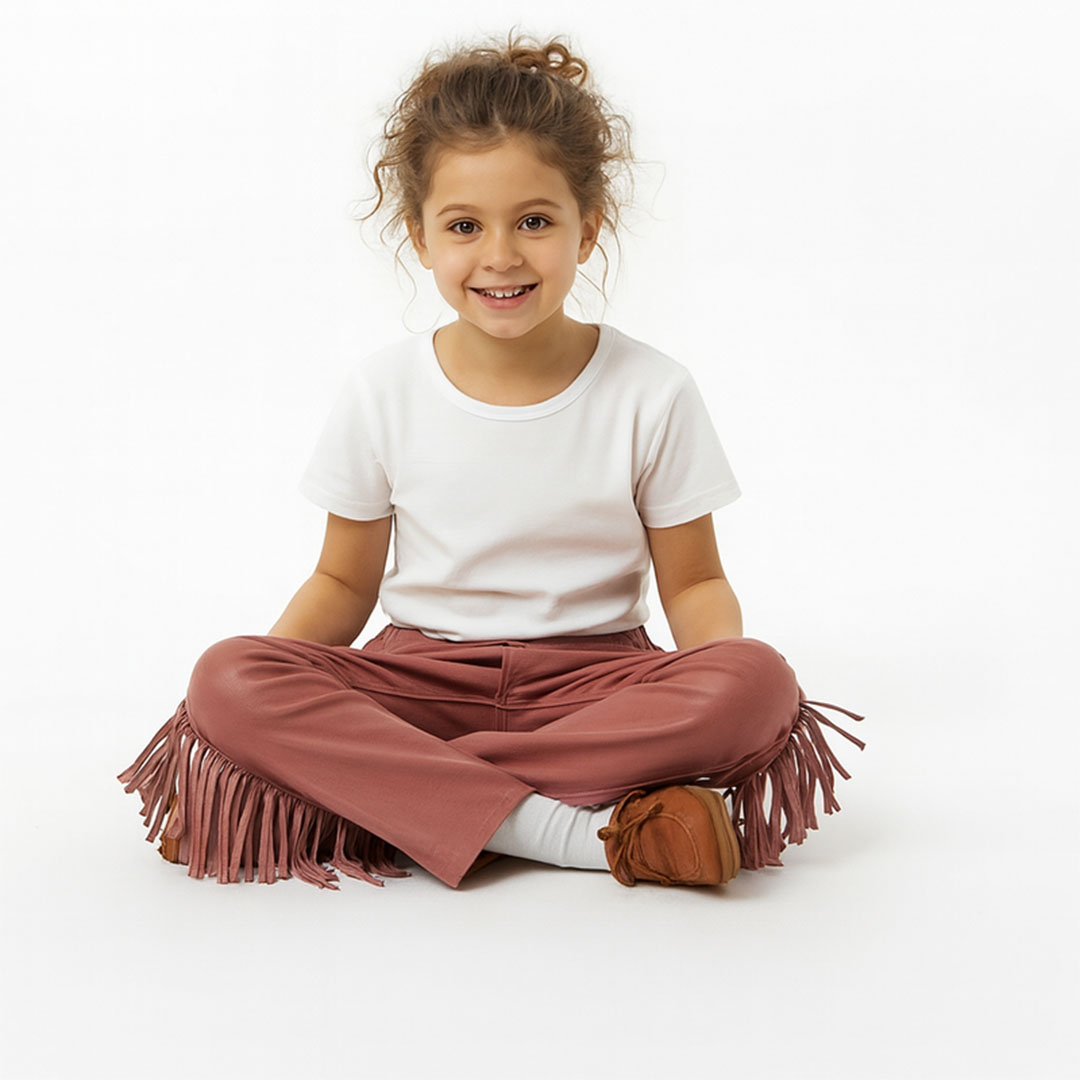 بنطلون جلد بشراشيب بناتي - كشمير - 53916