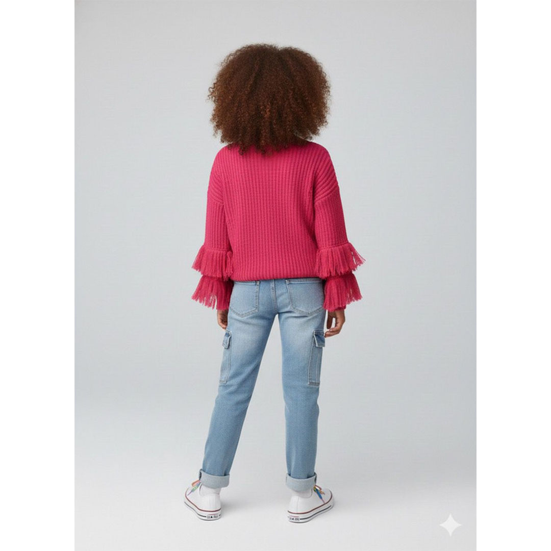 بلوفر ساده مقلم اسوره شراشيب - فوشيا - 52814