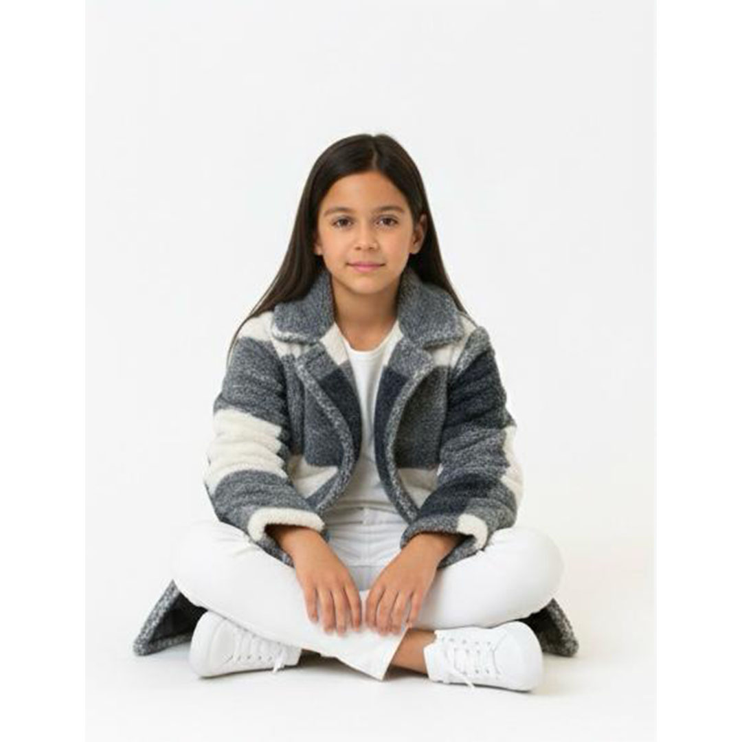 جاكيت مربعات فرو بناتي - كحلي - 52496