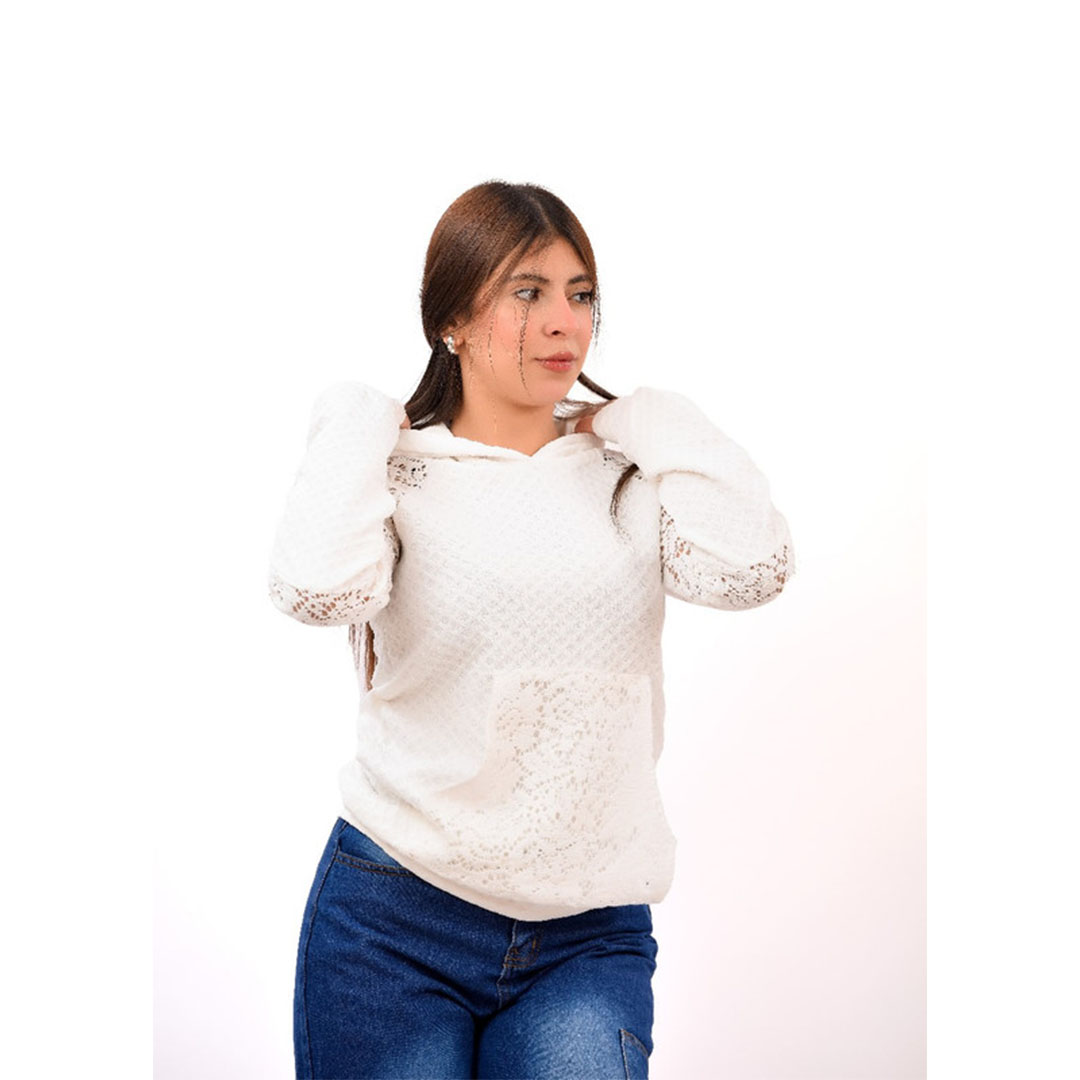 سويت شيرت كم دانتيل بناتي - أبيض - 52701