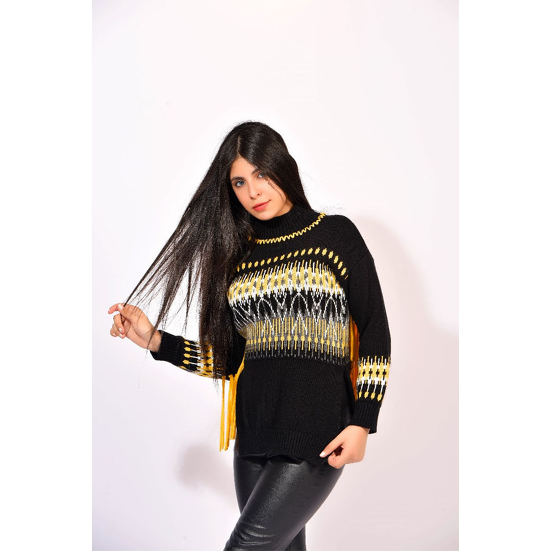 بلوفر تريكو شراشيب فالكم - أسود - 52805