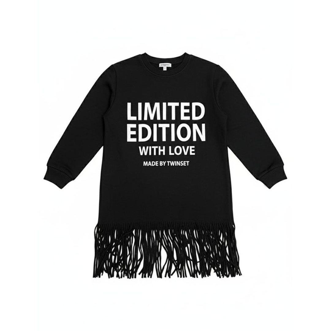 فستان شراشيب مطبوع بناتي - أسود - 52208