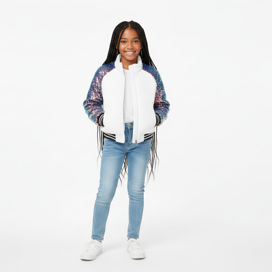 جاكت كم ترتر طباعه عالظهر بناتي - أبيض - 52457