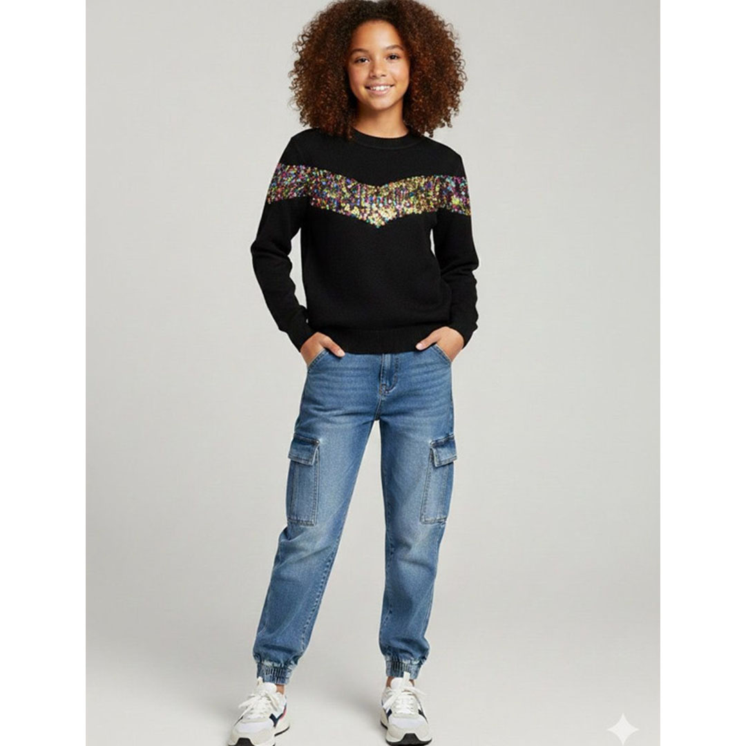 سويت شيرت فرو مكتكت مع ترتر - أسود - 52729