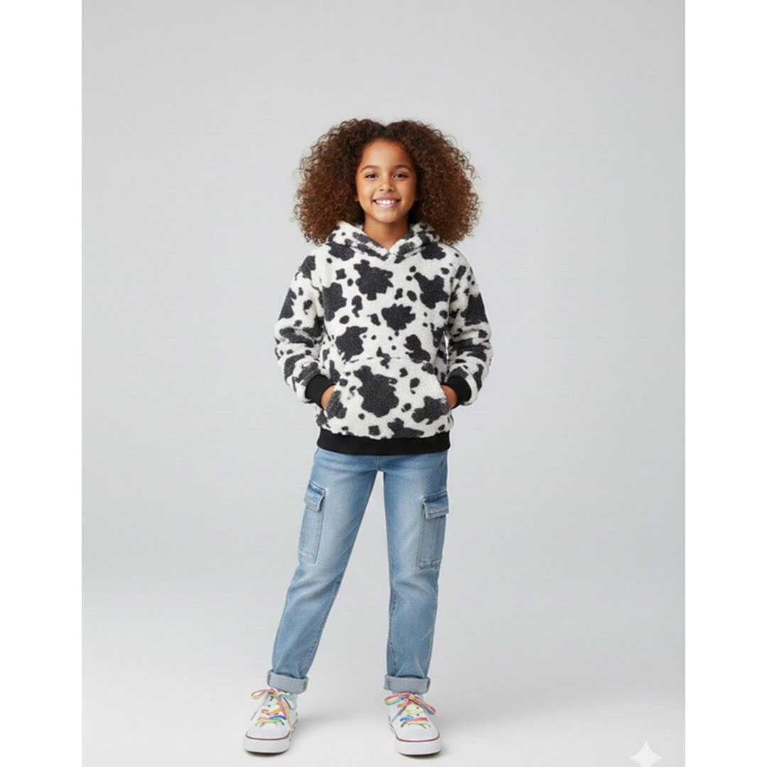 سويت شيرت فرو مكتكت خفيف - أبيض/أسود - 52732