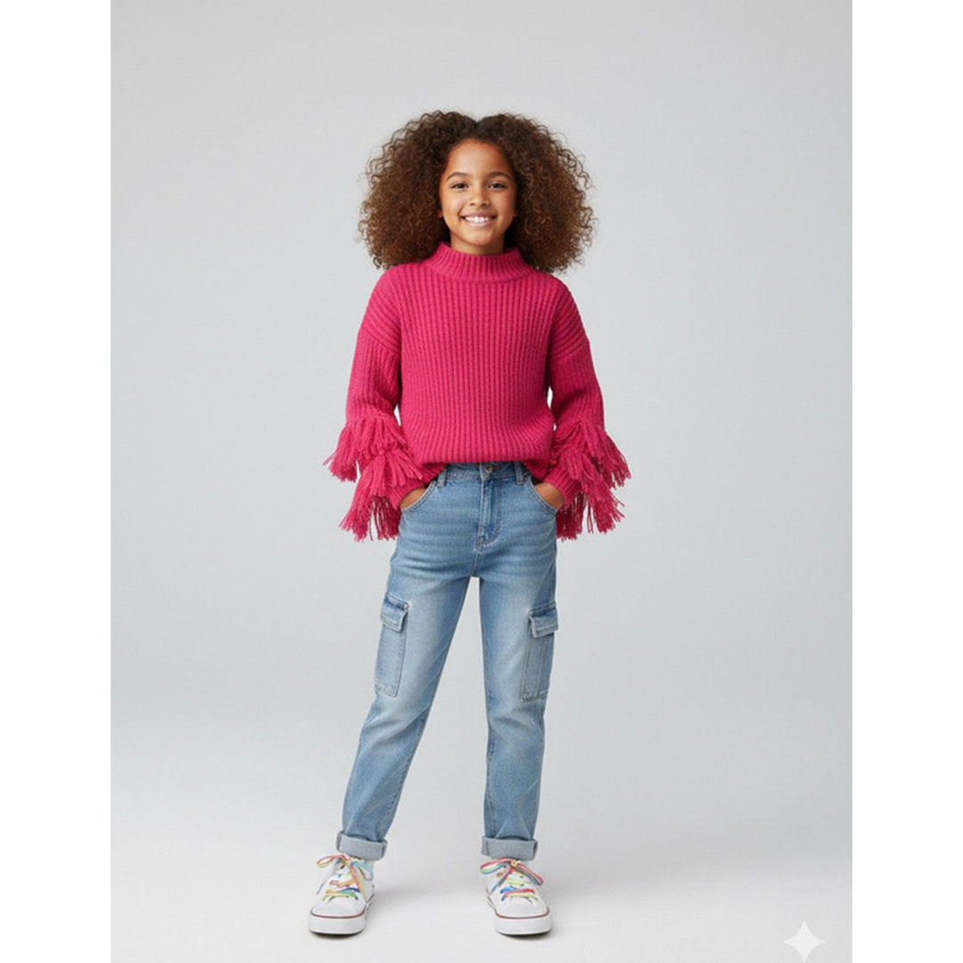 بلوفر ساده مقلم اسوره شراشيب - فوشيا - 52814