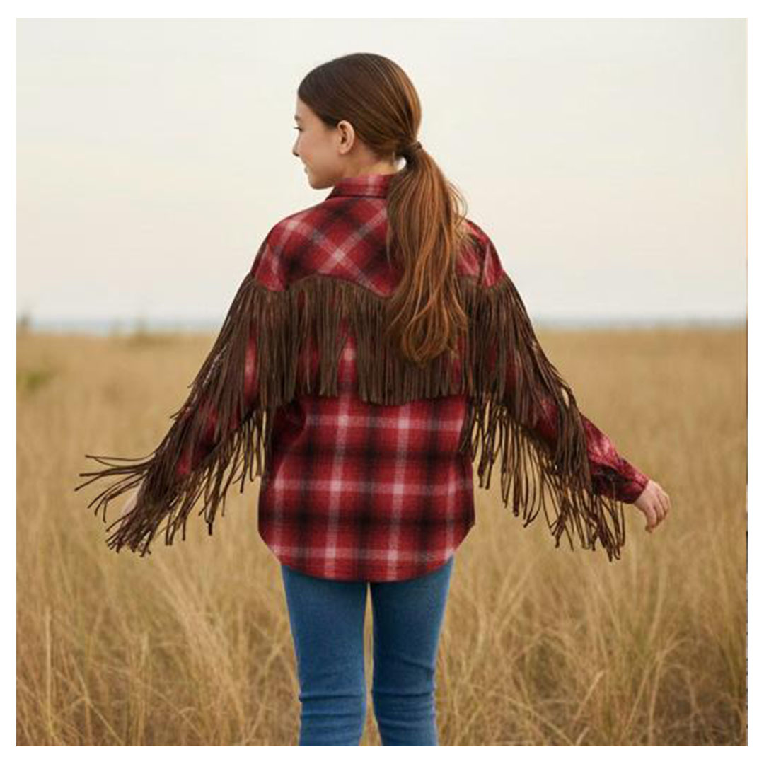 قميص بناتي كاروه شراشيب جلد - 52818