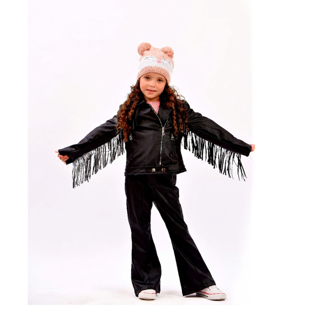 جاكت جلد بشراشيب بيبى بناتي - أسود - 53405