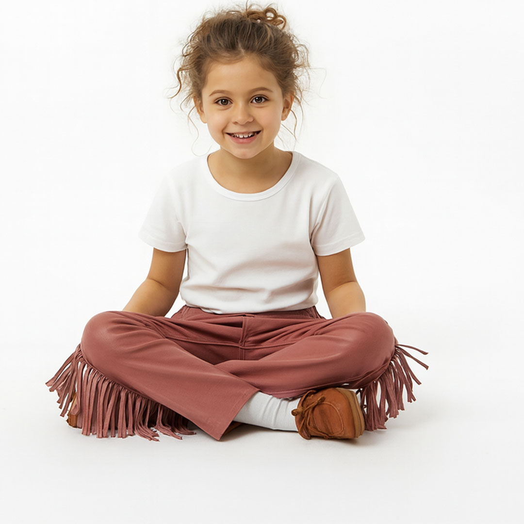 بنطلون جلد بشراشيب بناتي - كشمير - 53916