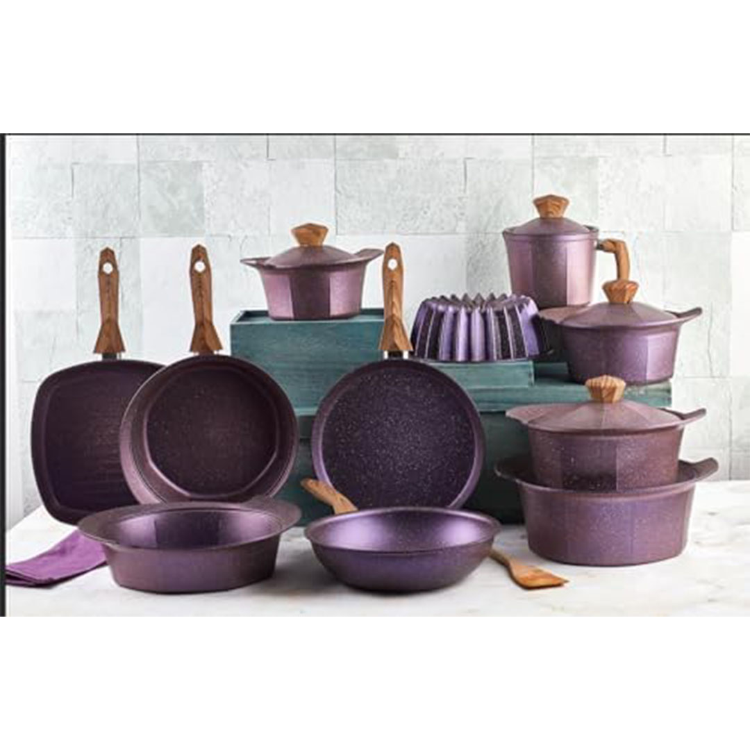 طقم حلل جرانيت سداسى من ايديال هوم اوكتاجون - 20 قطعة - موف