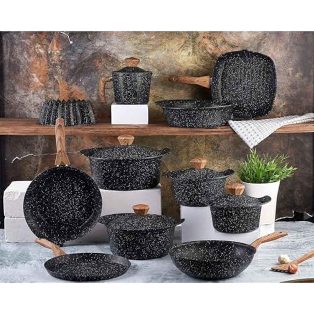 طقم حلل جرانيت سداسى من ايديال هوم اوكتاجون - 20 قطعة - اسود