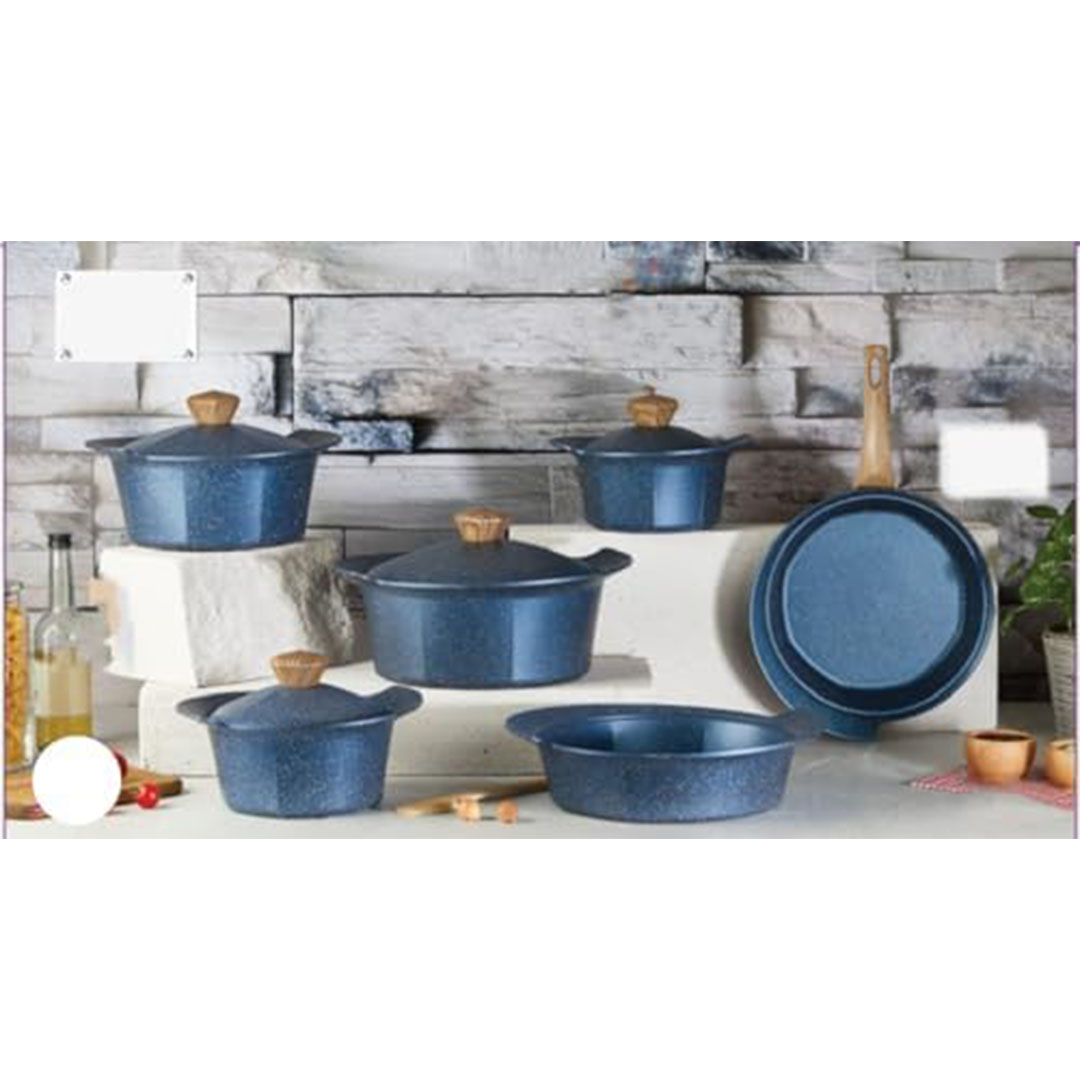 طقم حلل جرانيت سداسى من ايديال هوم اوكتاجون - 14 قطعة - ازرق