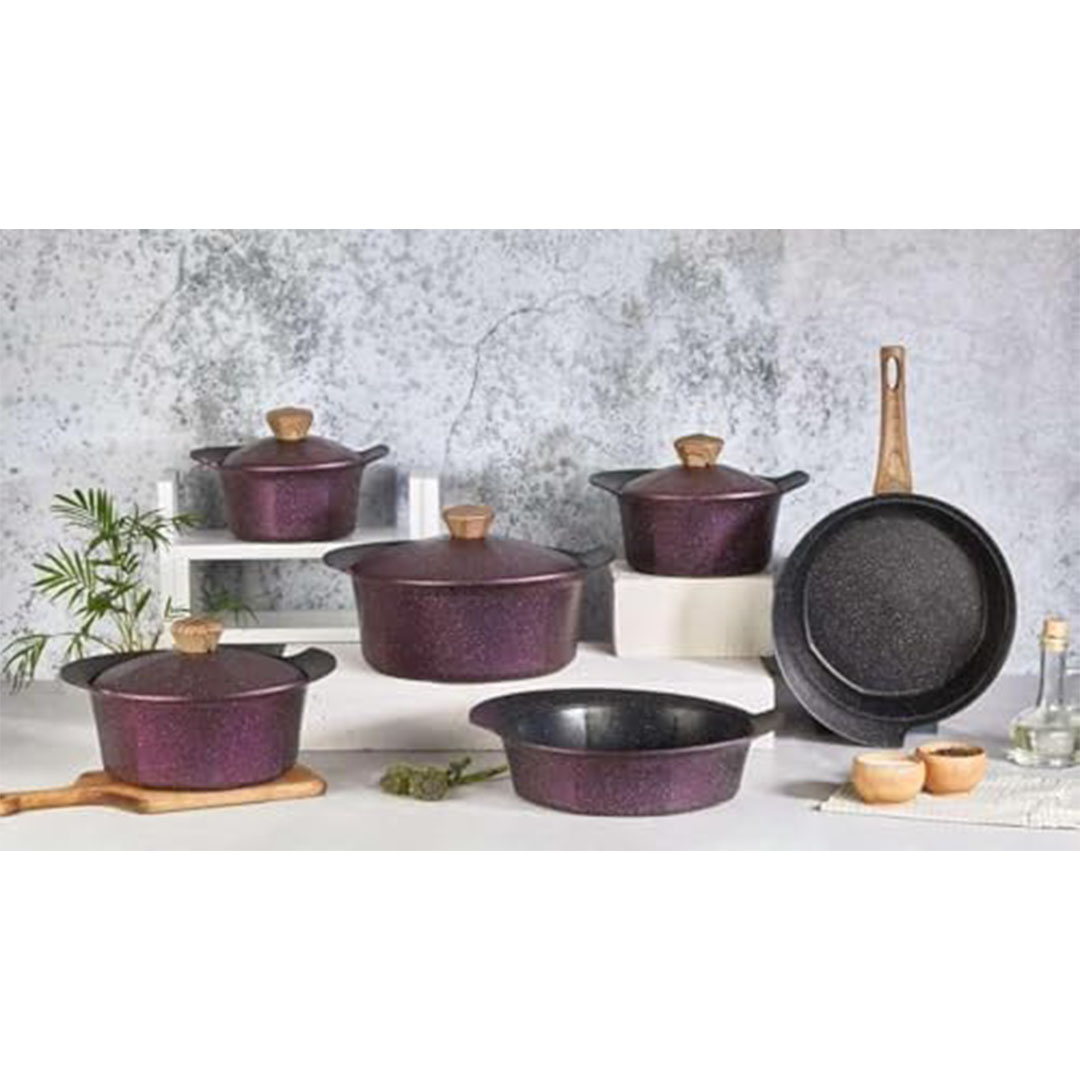 طقم حلل جرانيت سداسى من ايديال هوم اوكتاجون - 14 قطعة - موف