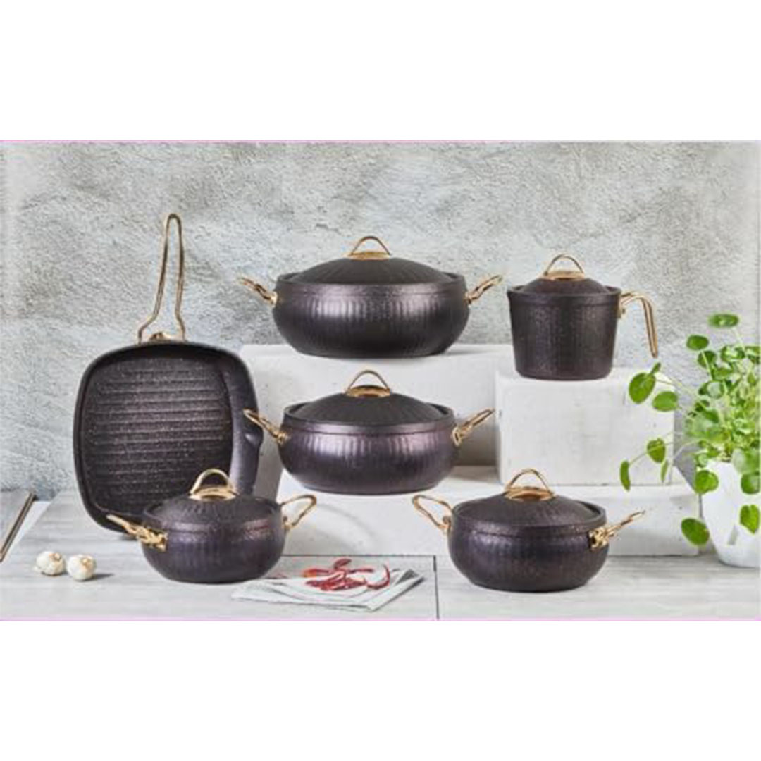 طقم حلل جرانيت بومبية من ايديال هوم بيد مدهب - 11 قطعة - اسود