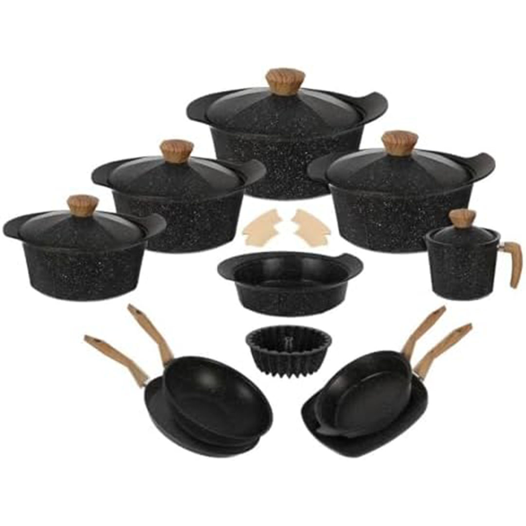 طقم حلل جرانيت سداسى من ايديال هوم اوكتاجون - 20 قطعة - اسود