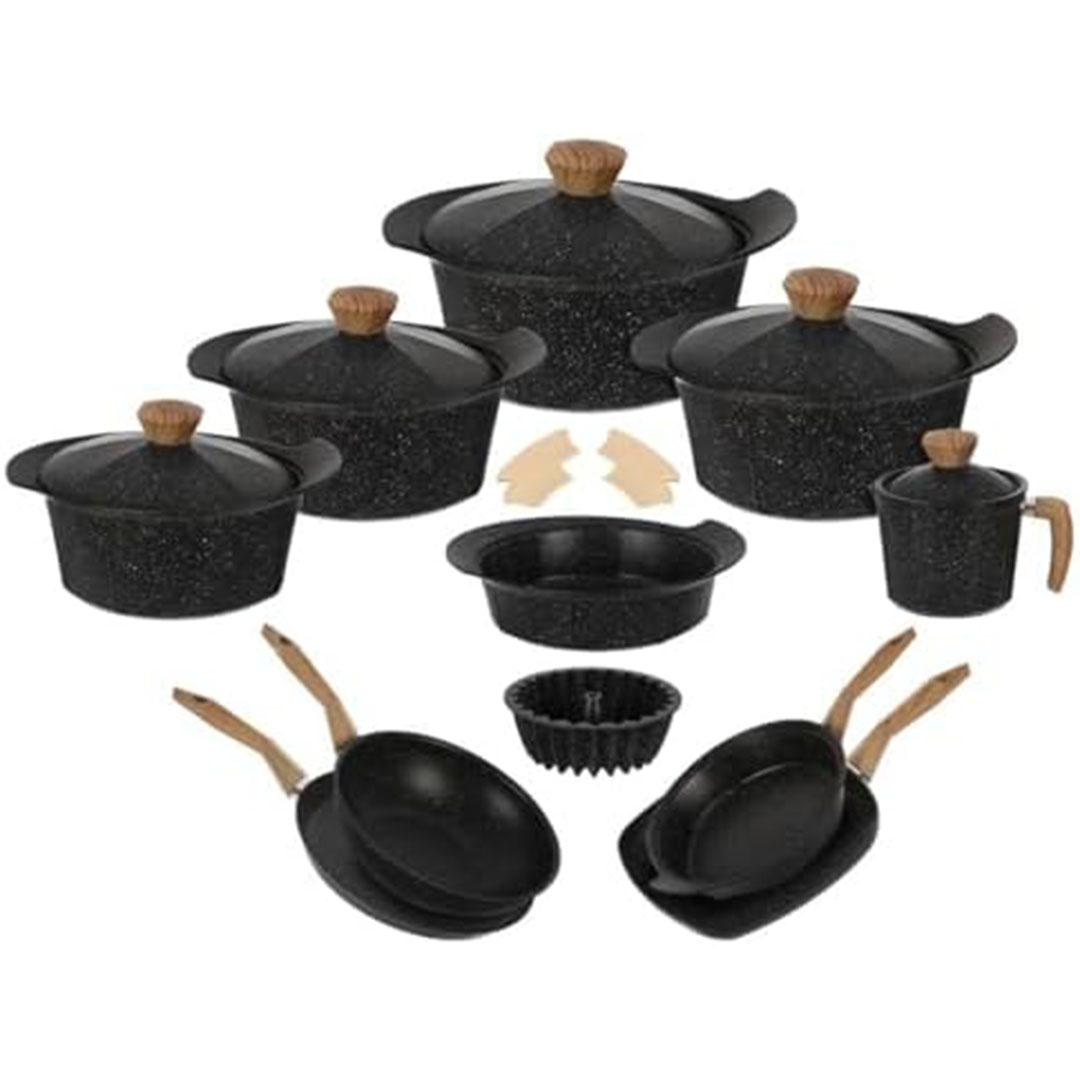 طقم حلل جرانيت سداسى من ايديال هوم اوكتاجون - 20 قطعة - اسود