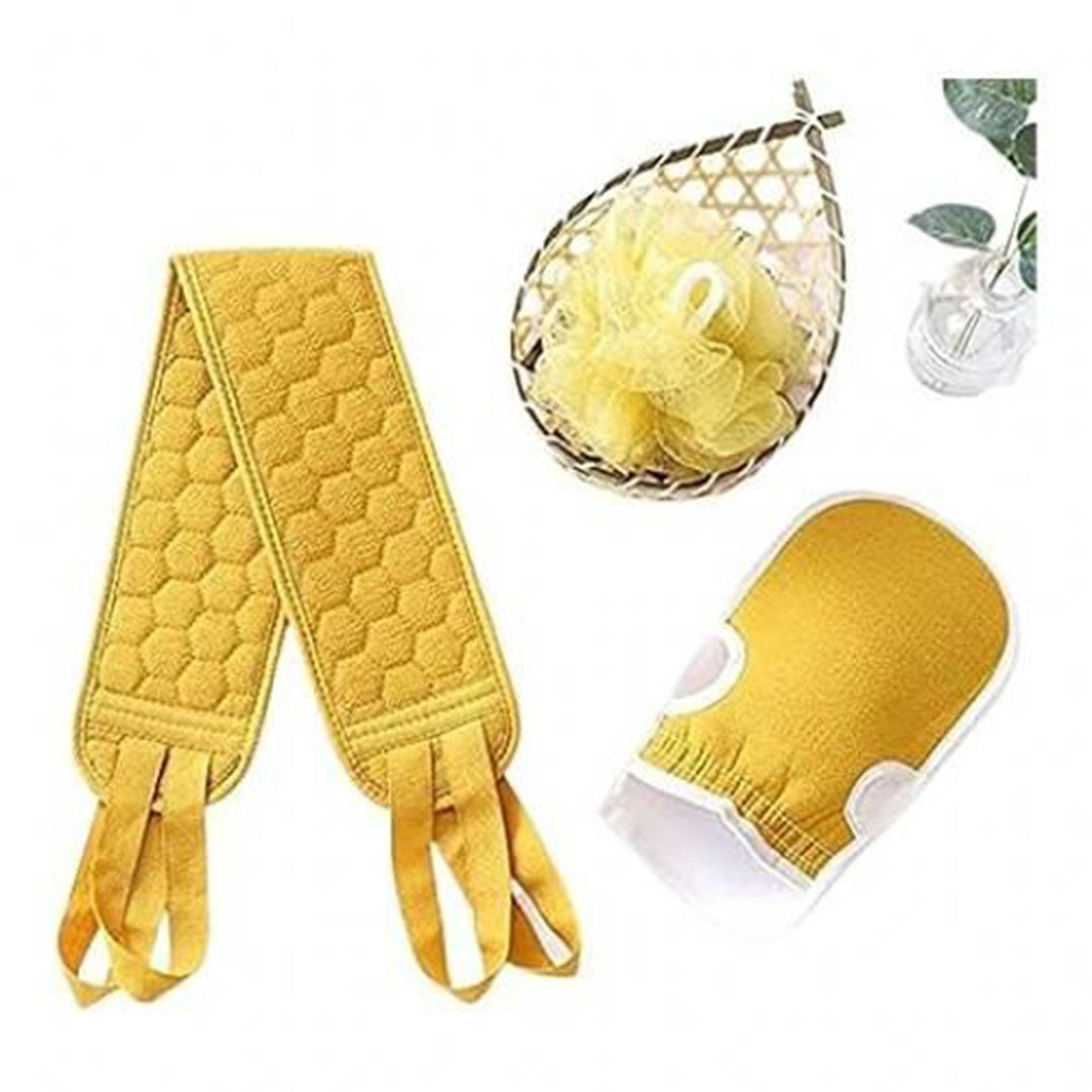 مجموعة فرك الظهر والقفازات وإسفنجة الاستحمام