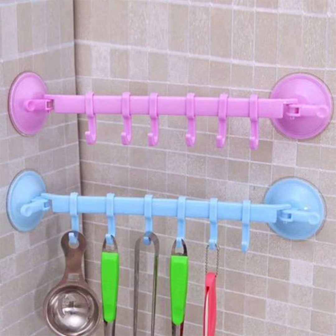 علاقة ملابس للحمام والمطبخ، 6 خطافات، قطعة واحدة