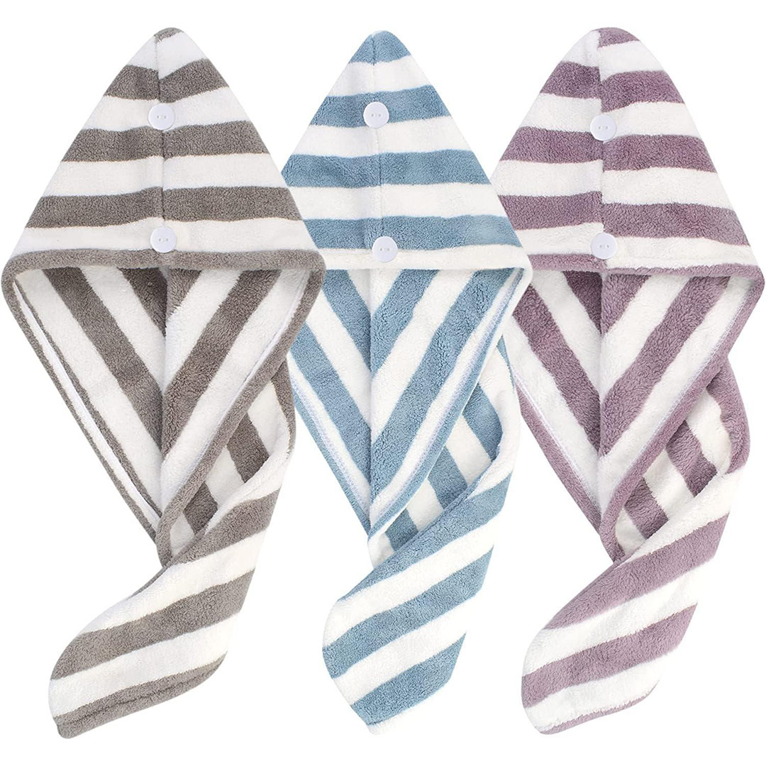 منشفة شعر مخططة لتجفيف الشعر - قطعة واحدة - 25 سم