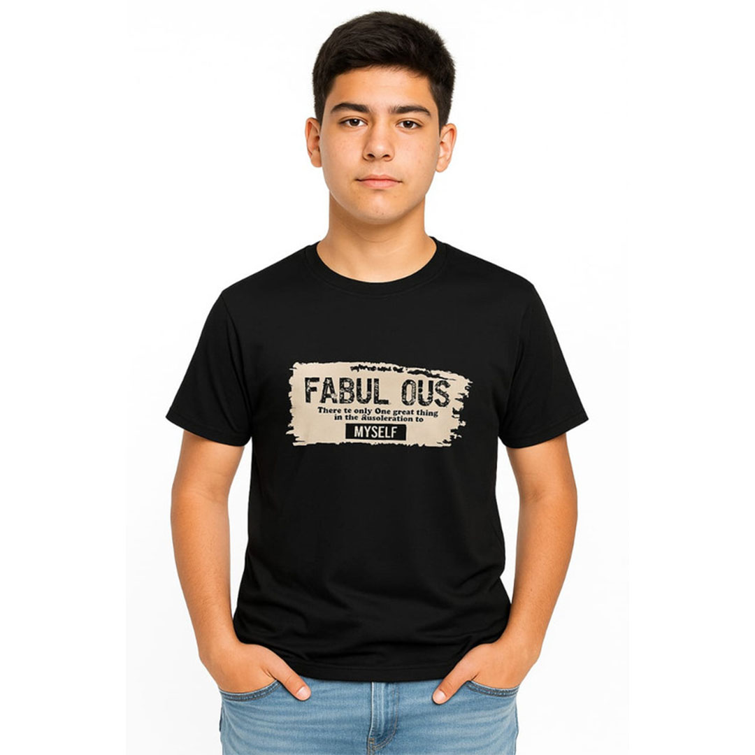 تيشيرت رجالي مطبوع fabul ous - أسود
