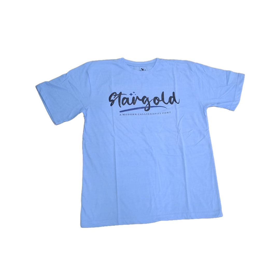 تيشيرت رجالي مطبوع Star gold - أزرق فاتح