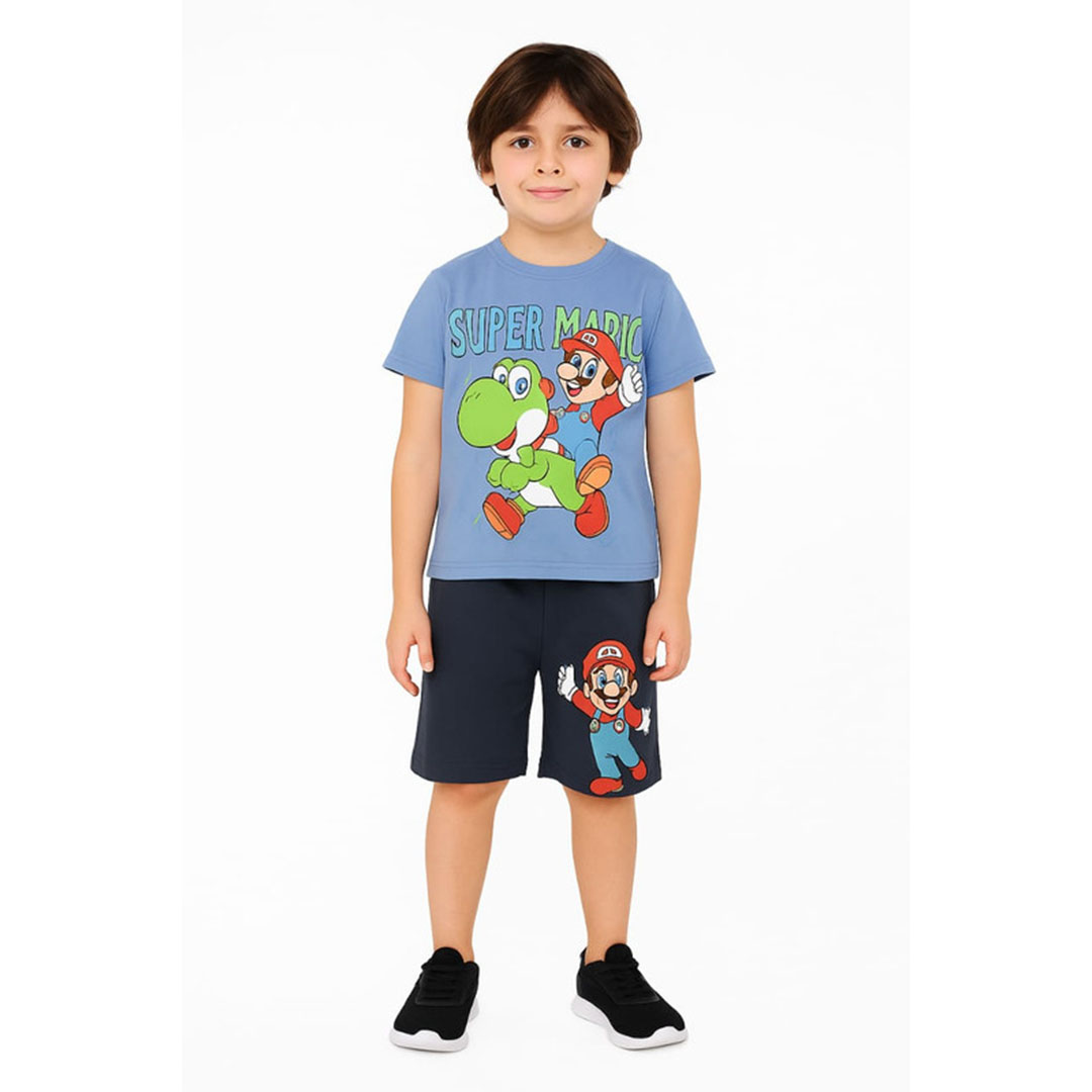 طقم أولادي قطن - 2 قطعة - أزرق