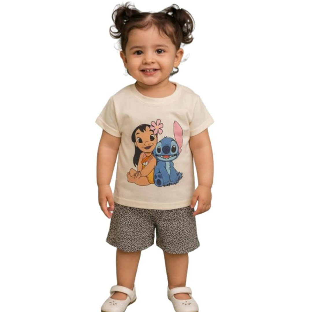 طقم شورت قطن مخطط للبنات