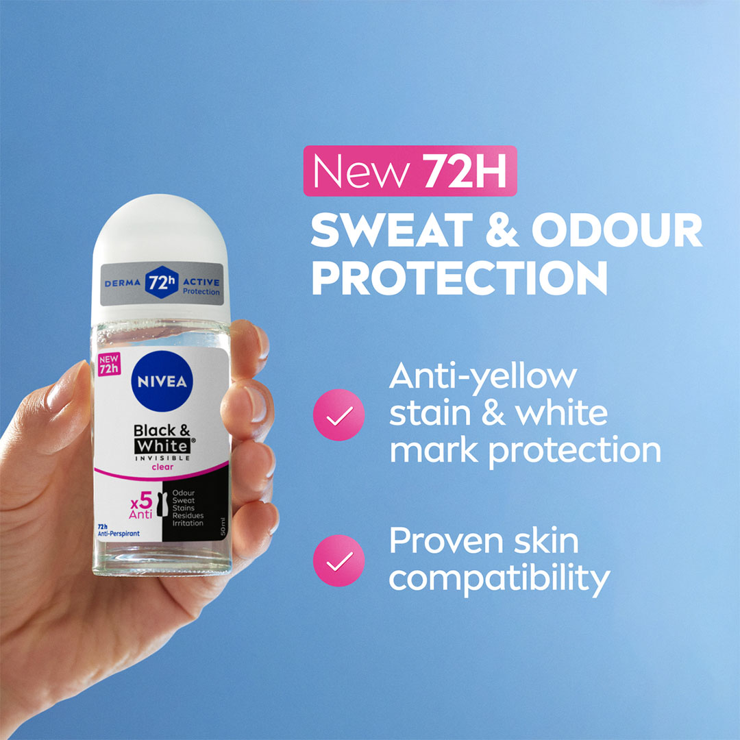 مزيل عرق نيڤيا بلاك أند وايت رول أون للنساء - شفاف - 50 مل