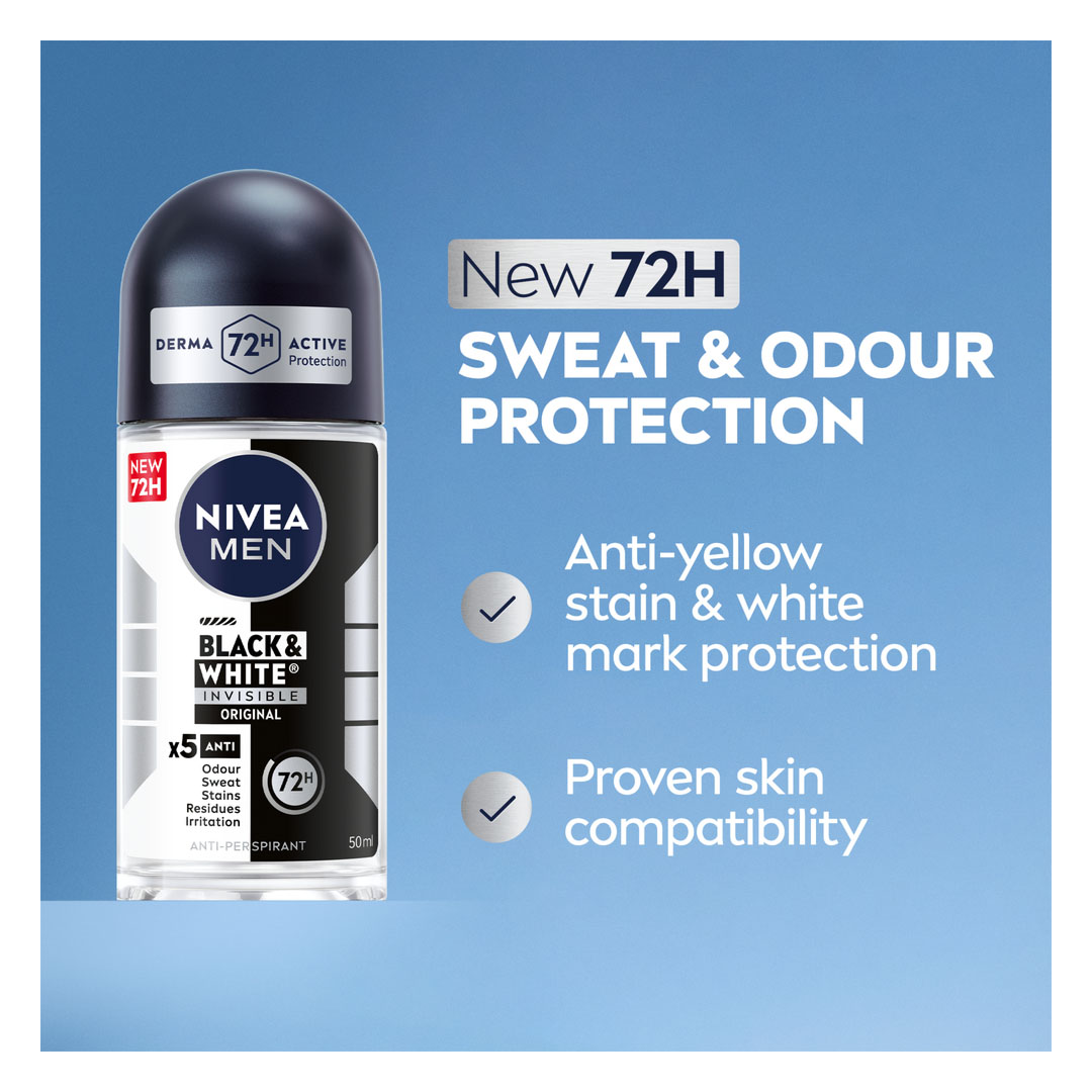 مزيل العرق رول اون من نيڤيا للرجال - بلاك أند وايت انڤيزيبل - اوريجينال - 50 مل