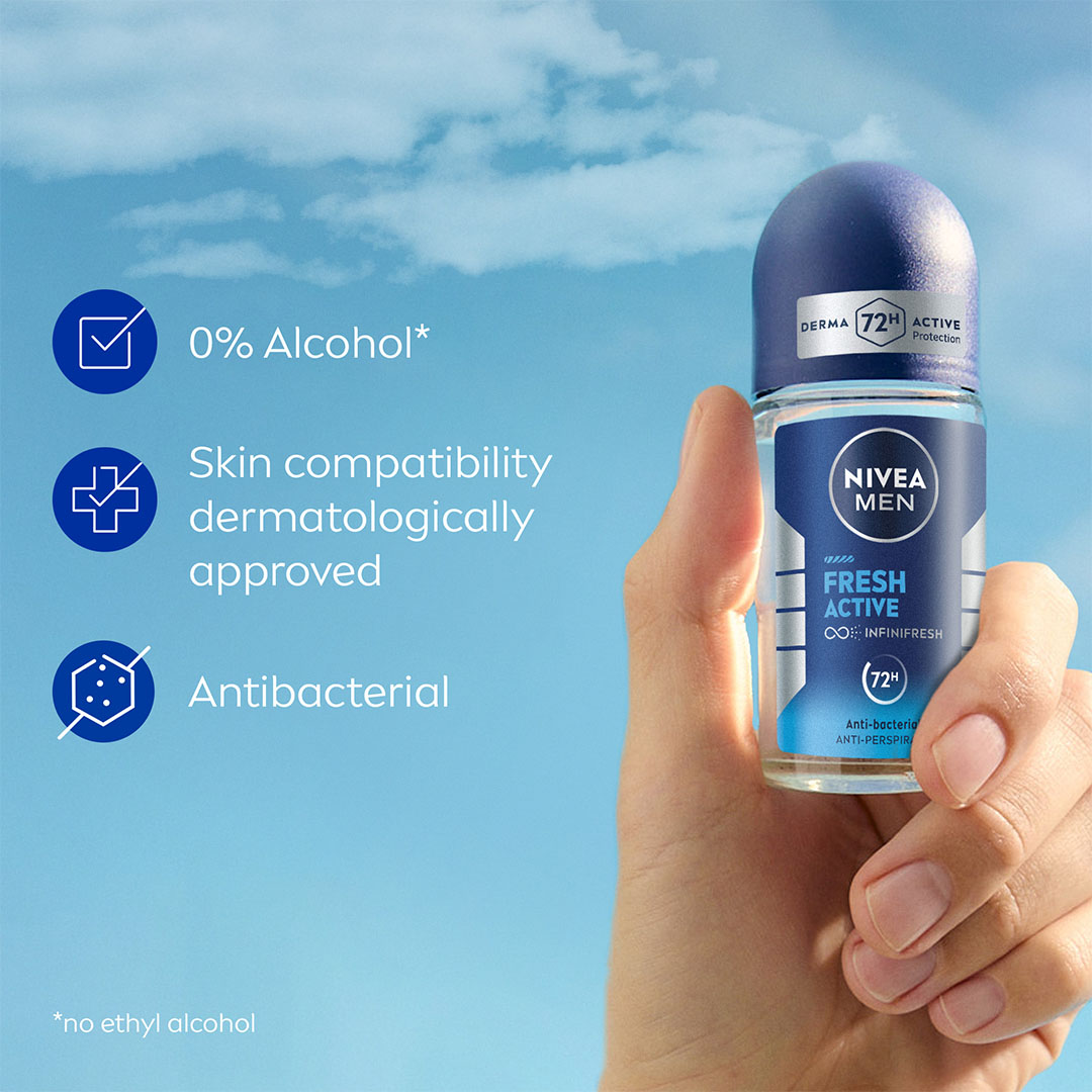 رول أون مضاد للبكتيريا من نيڤيا للرجال بحماية 72 ساعة - فريش اكتيڤ - 50 مل