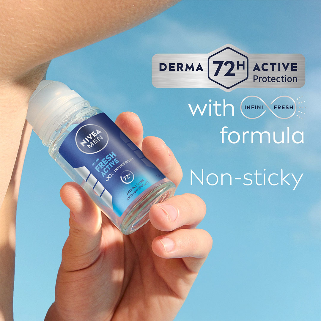 رول أون مضاد للبكتيريا من نيڤيا للرجال بحماية 72 ساعة - فريش اكتيڤ - 50 مل