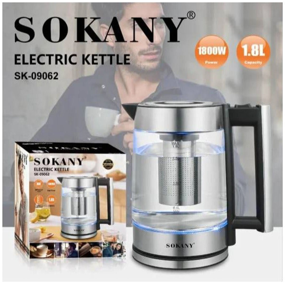 كاتيل غلاية زجاجية - فلتر قابل للغسل والإزالة - 1.8 لتر - 1800 وات - SK-09062