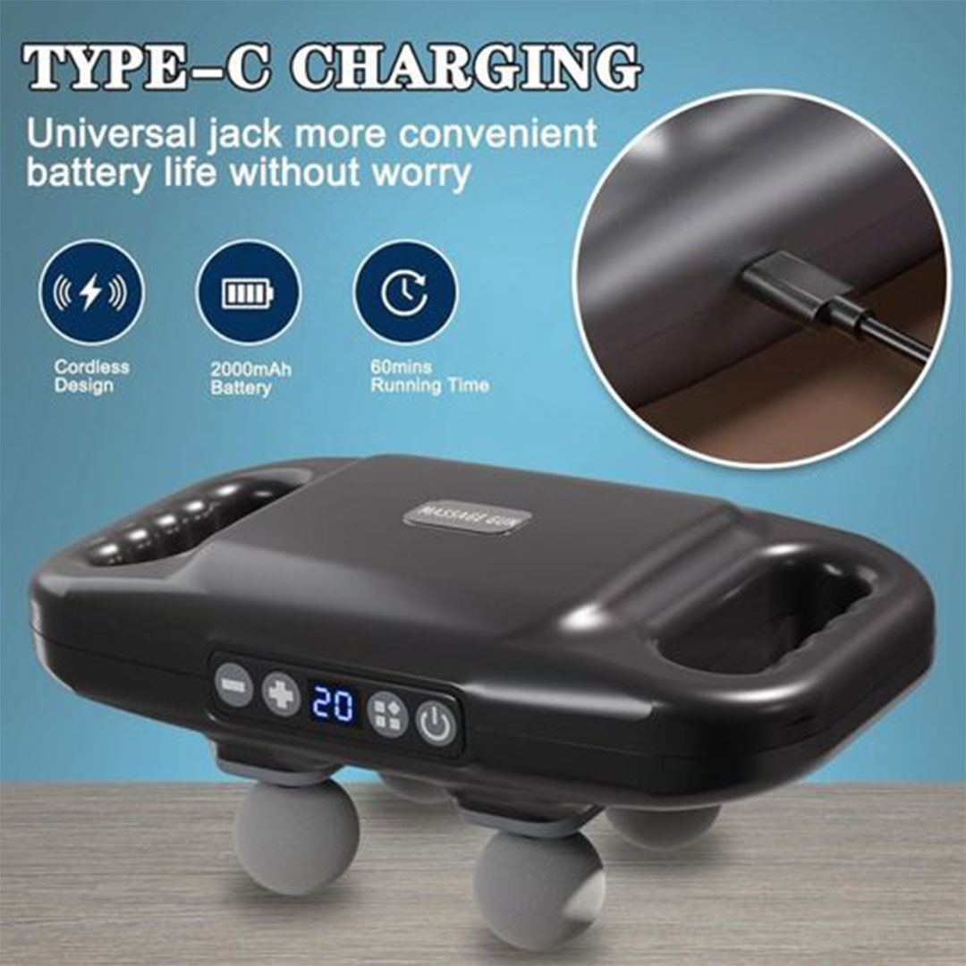 مسدس مساج و تدليك لاسلكي/قابل لإعادة الشحن- 4 رؤوس- 6 أوضاع - أسود ZX-1688