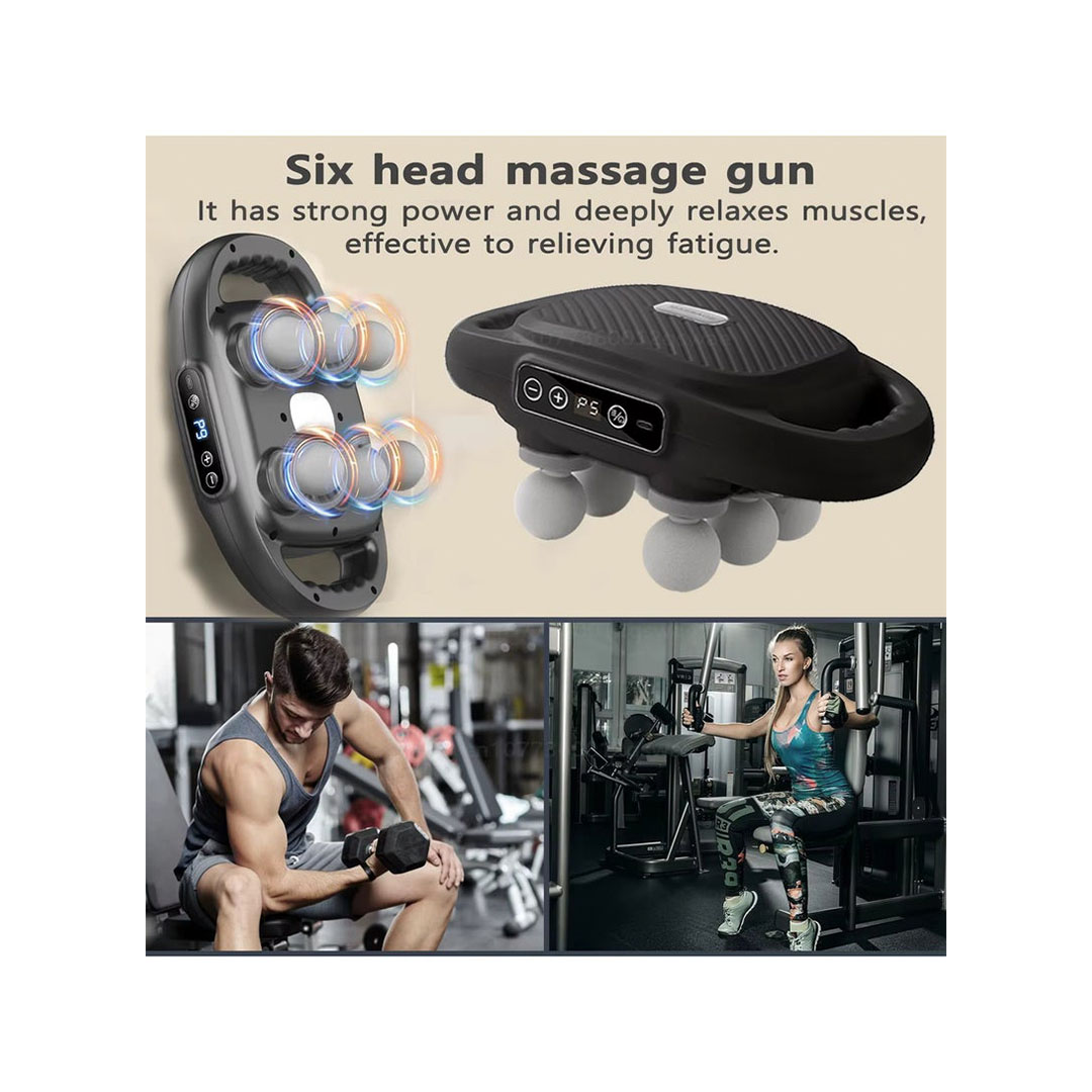 مسدس مساج و تدليك لاسلكي - 6 رؤوس شاشة LCD -أسود FZ-60 (Black)