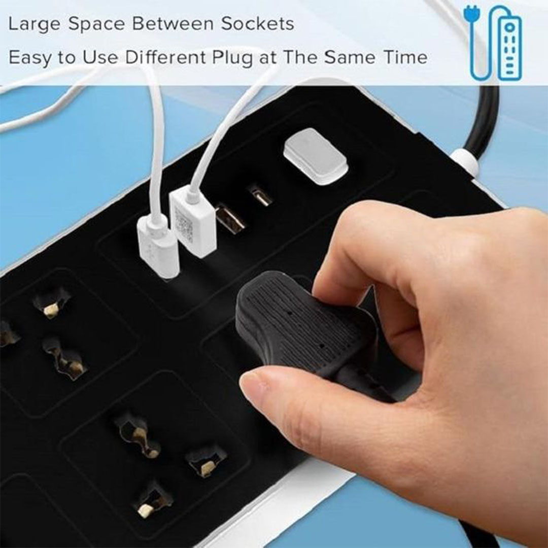 مشترك كهرباء - 6 مخرج كهرباء + 3 يو اس بي + 1 تايب سي - أسود