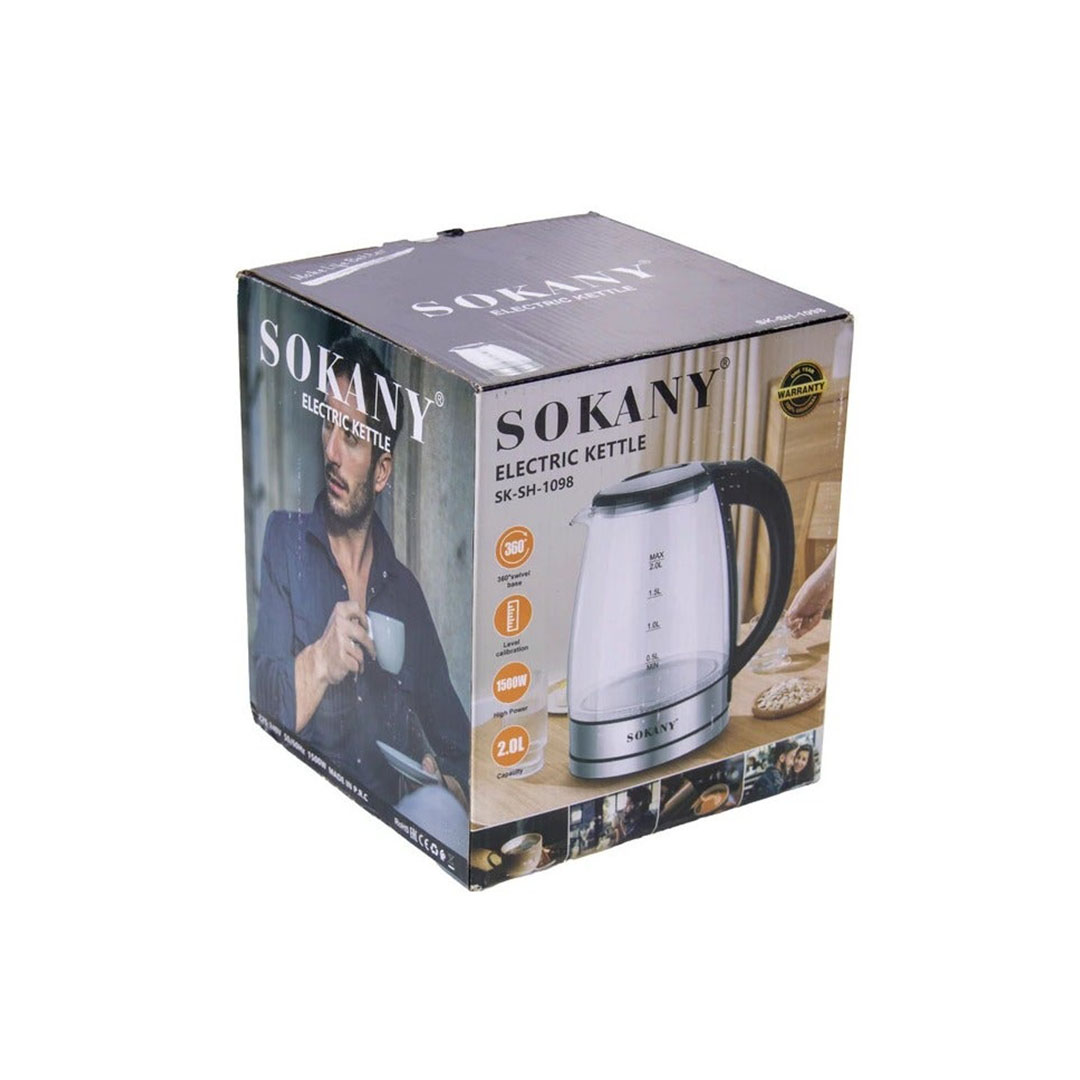 غلاية كهربائية زجاج بيركس بمؤشر مستوى الماء - 2 لتر - 1800 وات SK-SH-1098