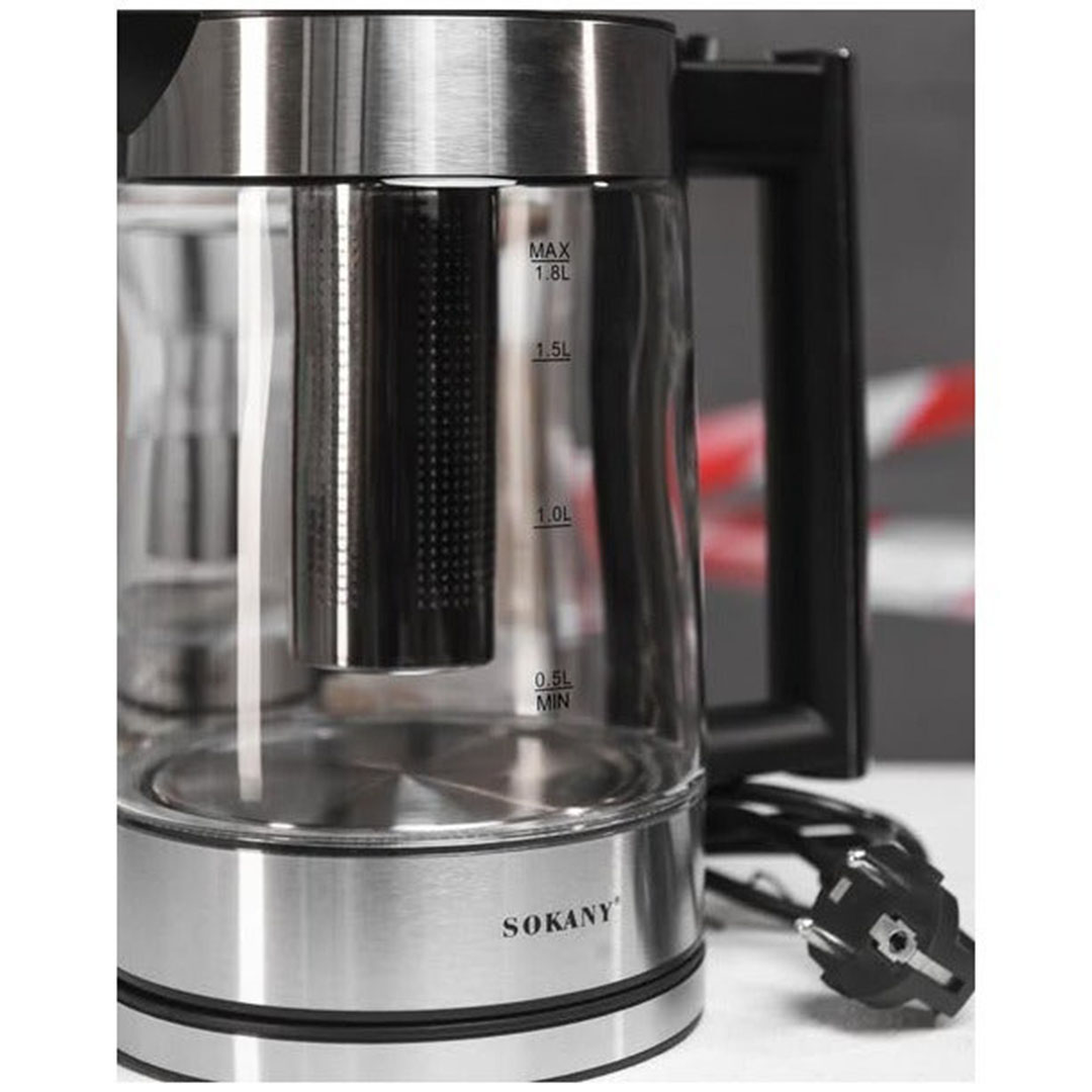 كاتيل غلاية زجاجية - فلتر قابل للغسل والإزالة - 1.8 لتر - 1800 وات - SK-09062