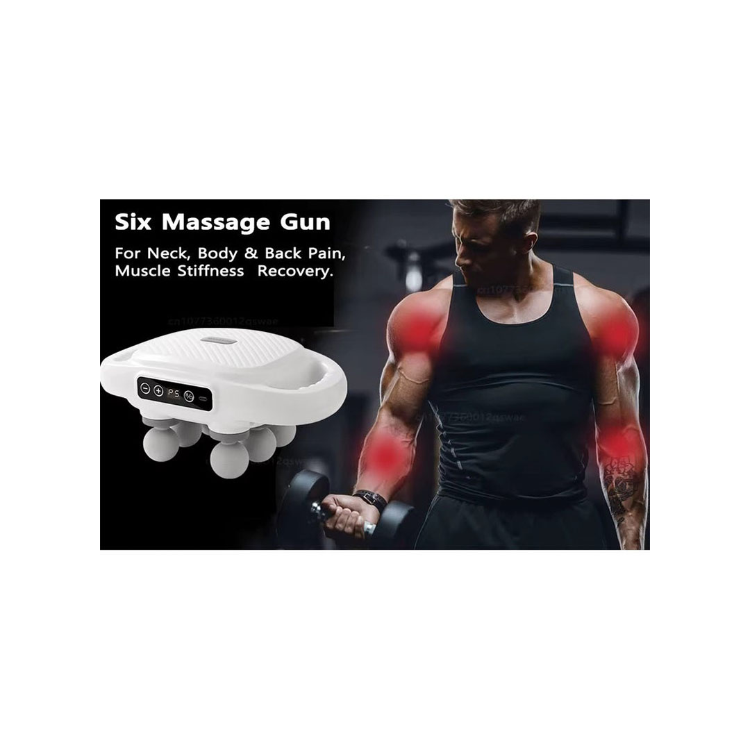 مسدس مساج و تدليك لاسلكي/قابل لإعادة الشحن - 6 رؤوس - شاشة LCD/ FZ-60 (White)