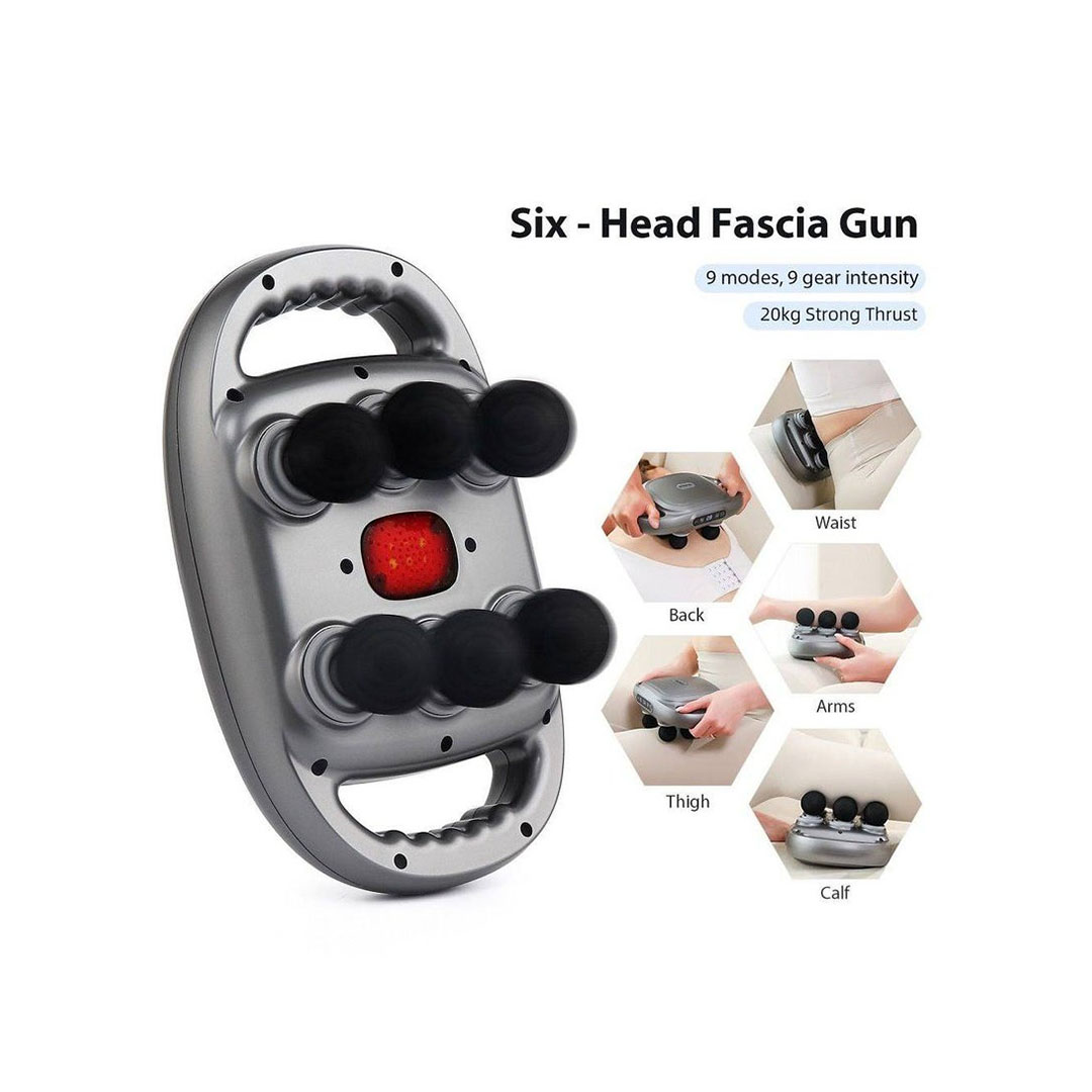 مسدس مساج و تدليك لاسلكيقابل لإعادة الشحن - 6 رؤوس - شاشة LCD FZ-60 (Grey)