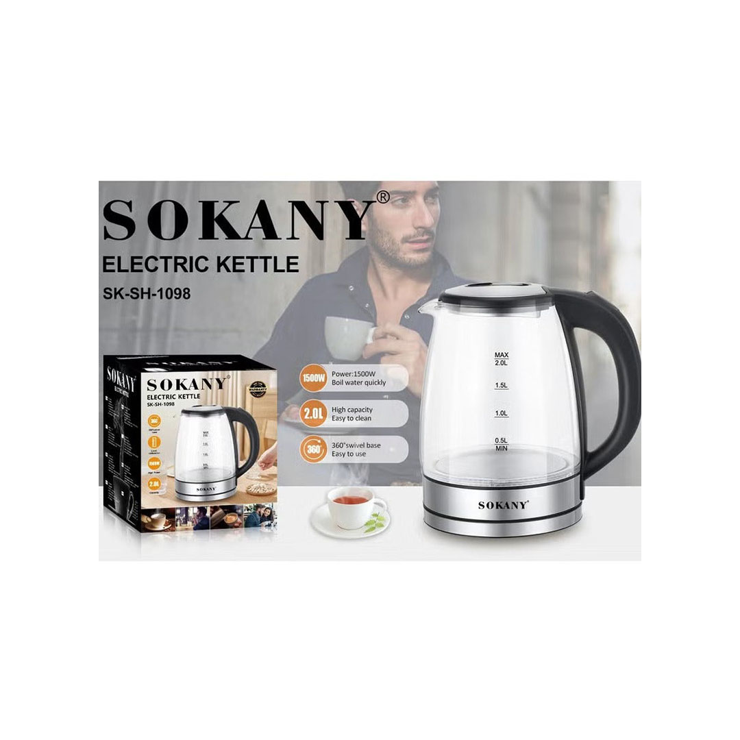 غلاية كهربائية زجاج بيركس بمؤشر مستوى الماء - 2 لتر - 1800 وات SK-SH-1098