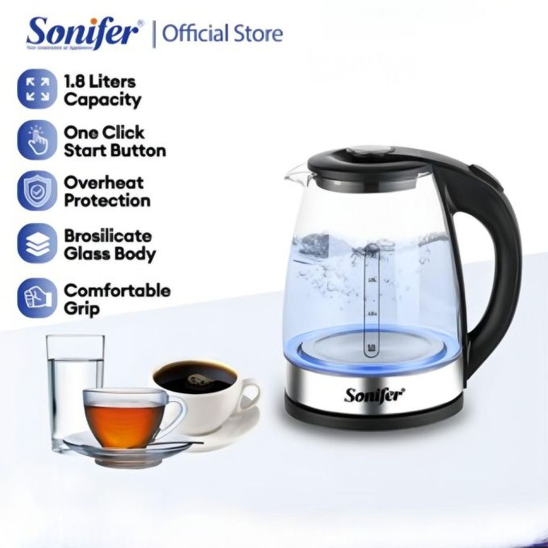 غلاية زجاج بيركس من سونفير - 1.8 لتر - 1500 وات - SF-2132