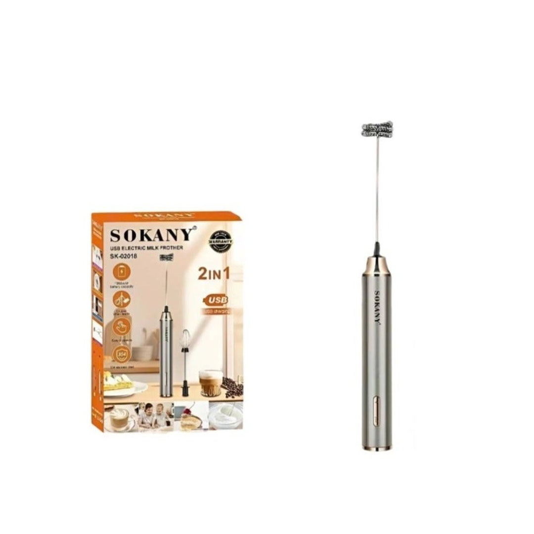 مضرب نسكافيه 2 في 1 سوكاني - قابل لإعادة الشحن USB sk-02018 - فضي