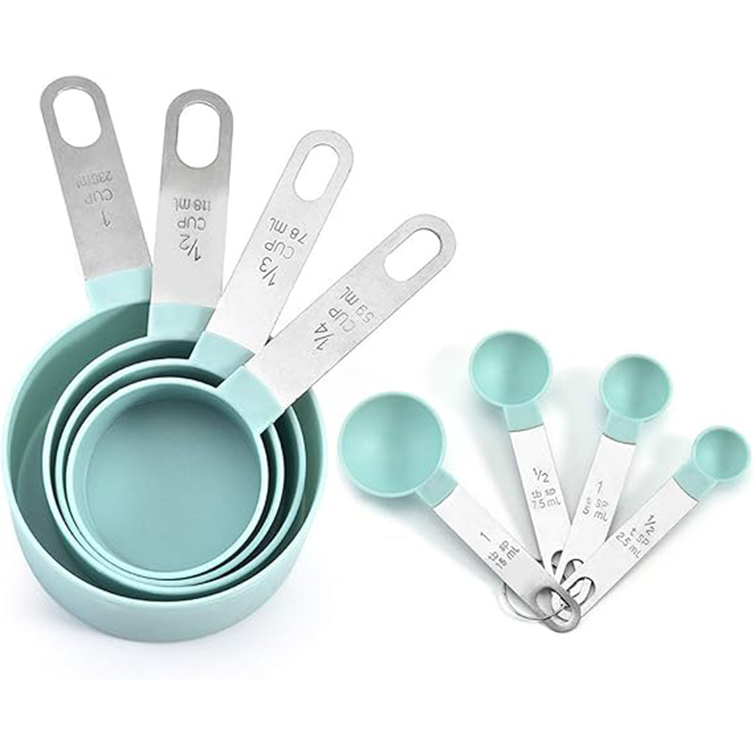 مجموعة أكواب وملاعق قياس 8 قطع - تركواز