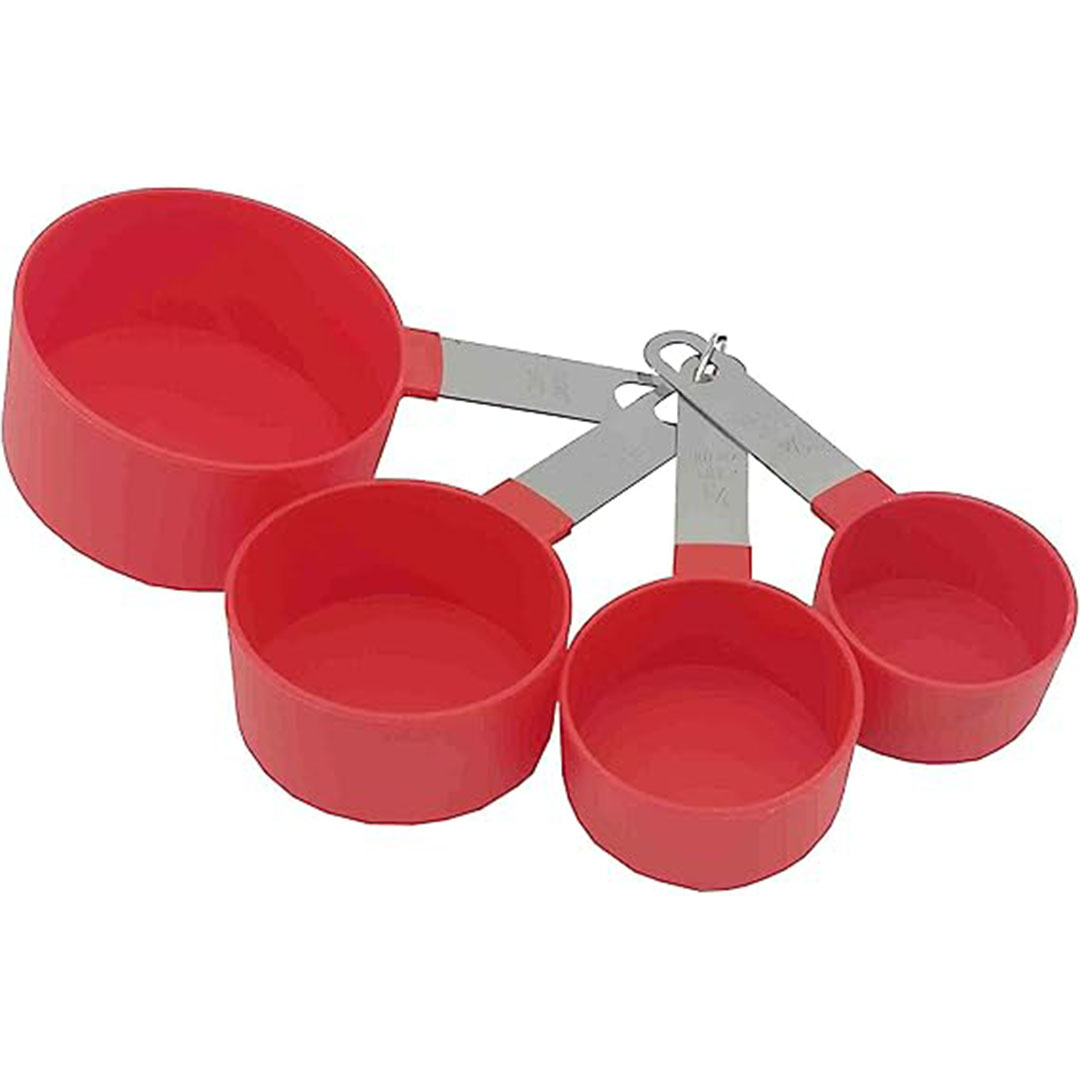 مجموعة أكواب وملاعق قياس 8 قطع - أحمر