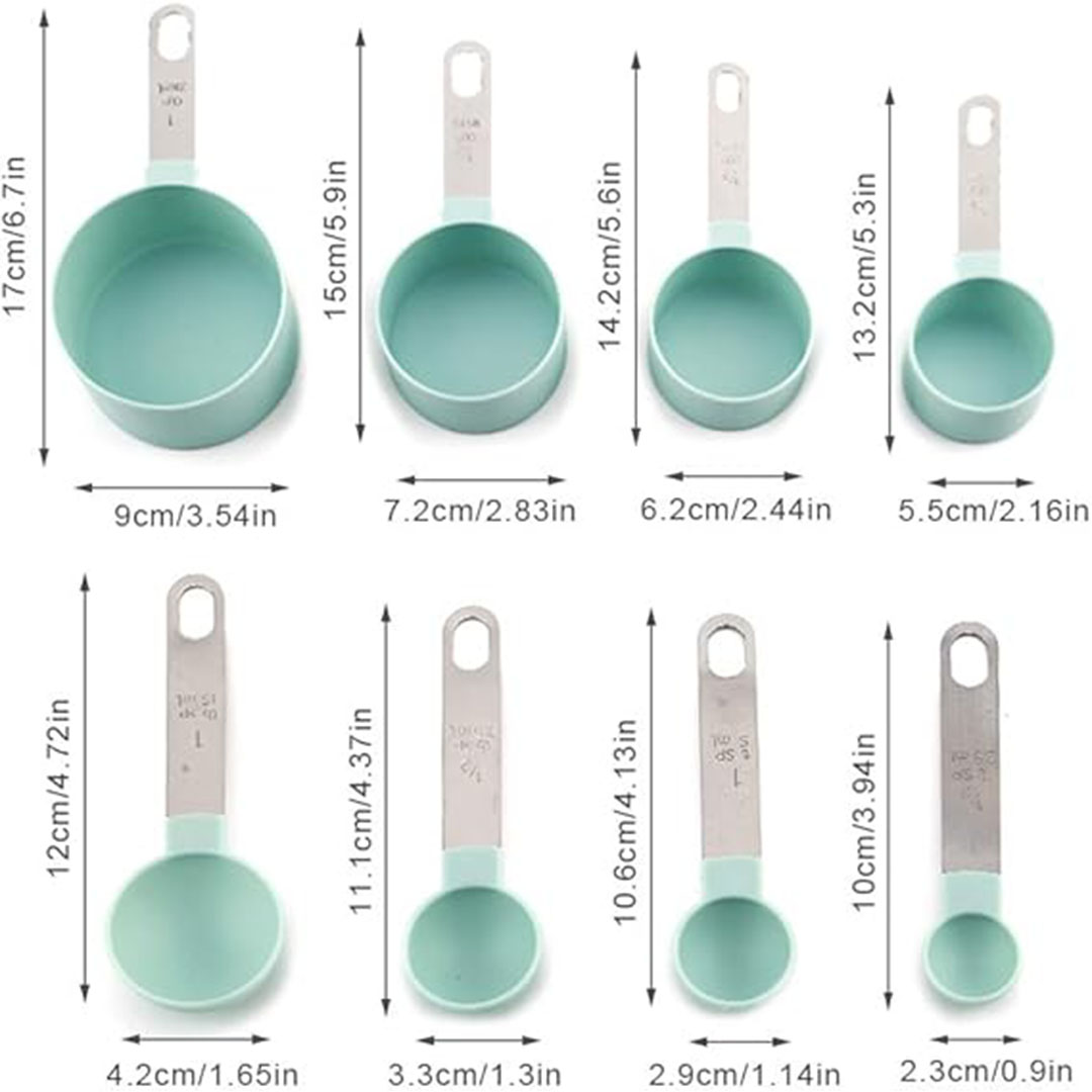 مجموعة أكواب وملاعق قياس 8 قطع - تركواز