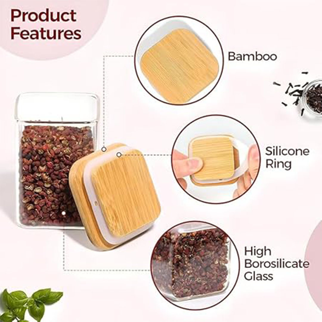 برطمان زجاجي مربع بغطاء خشب - 250 مل