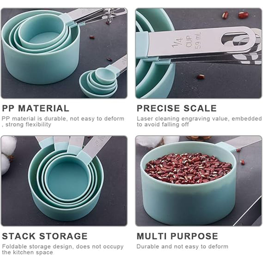 مجموعة أكواب وملاعق قياس 8 قطع - تركواز