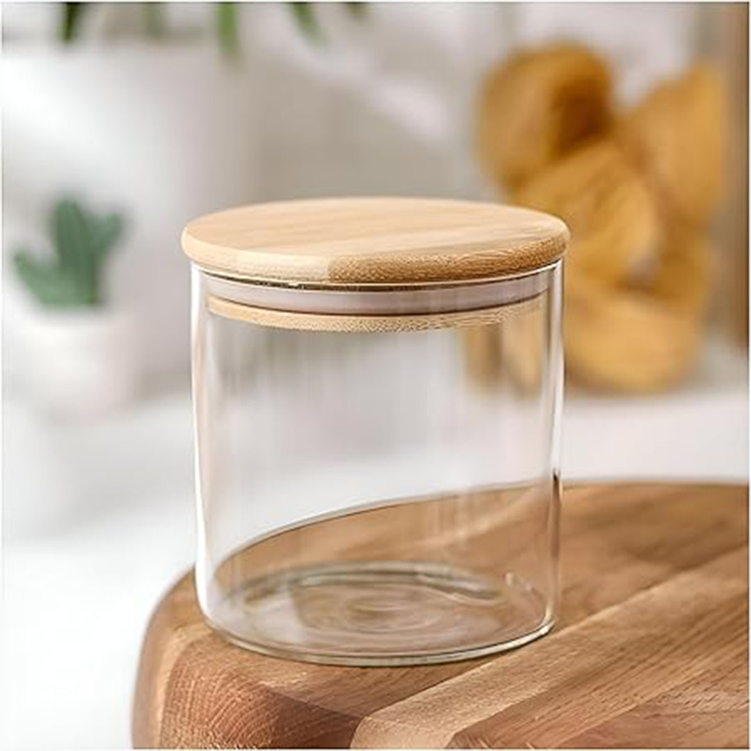 برطمان زجاجي مدور بغطاء خشب - 200 مل