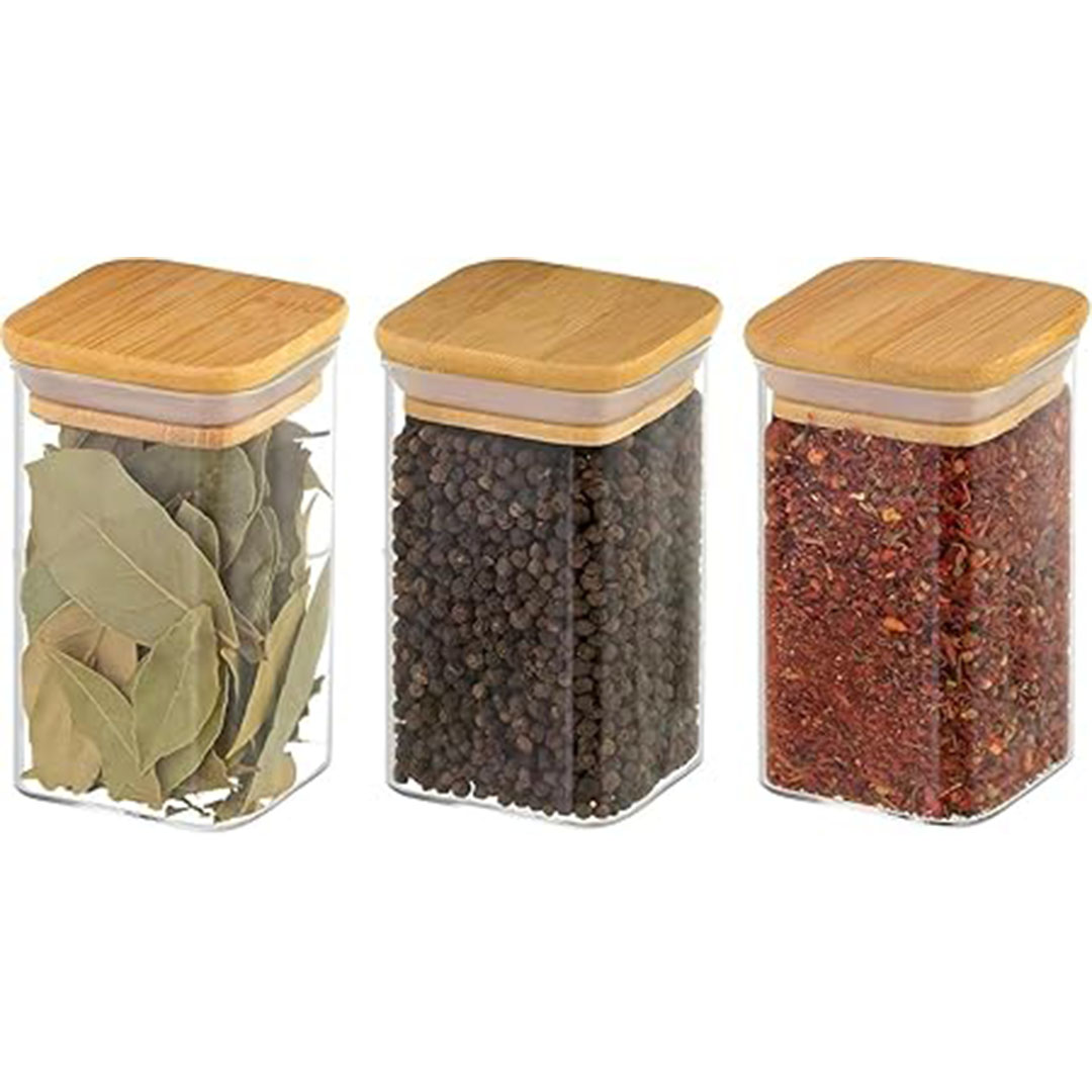 برطمان زجاجي مربع بغطاء خشب - 250 مل