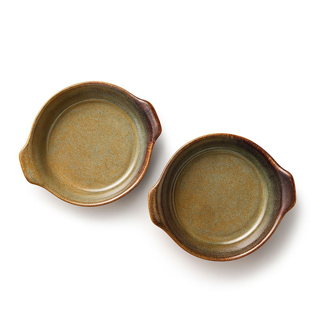 طقم أطباق بيض من ايه ايه وان - قطعتين - بنى - 19*20